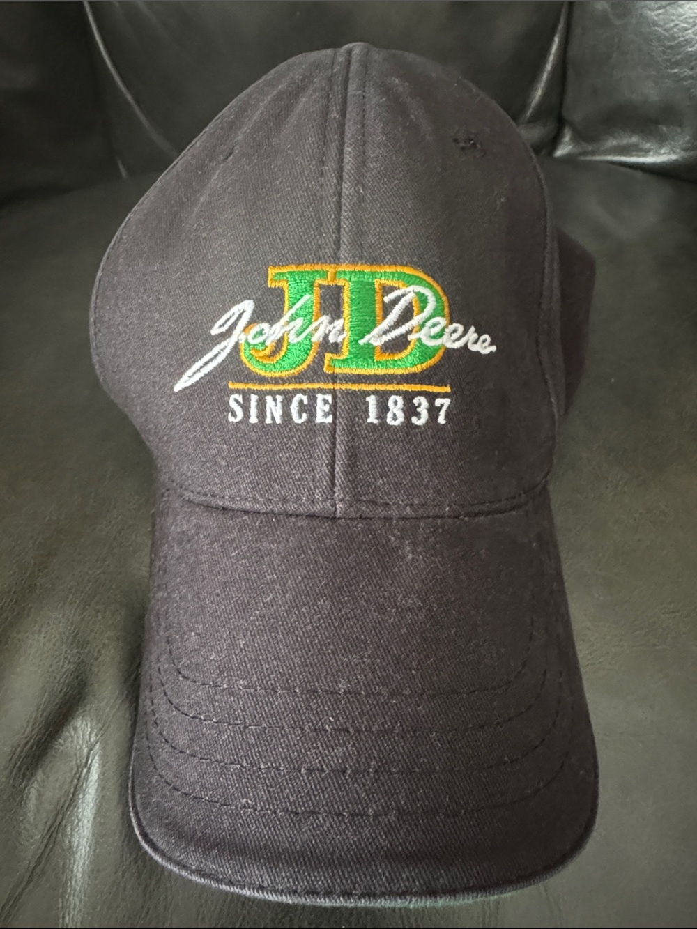 John Deere Black Cap with Green and Yellow JD Logo